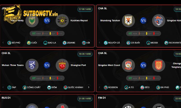 Lịch Thi Đấu 1 SutbongTV cập nhật lịch thi đấu bóng đá hôm nay theo giờ Việt Nam